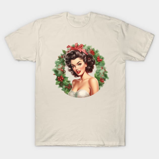 Vintage Christmas Wreath Pinup T-Shirt by JunkyDotCom